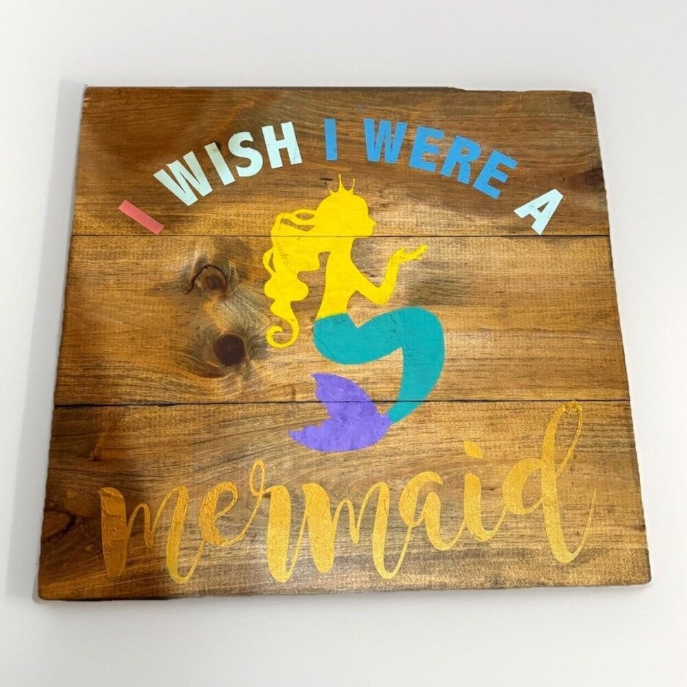 Mermaid Girls Wall Decor Large Hand Painted Wood Nursery USA Beach House